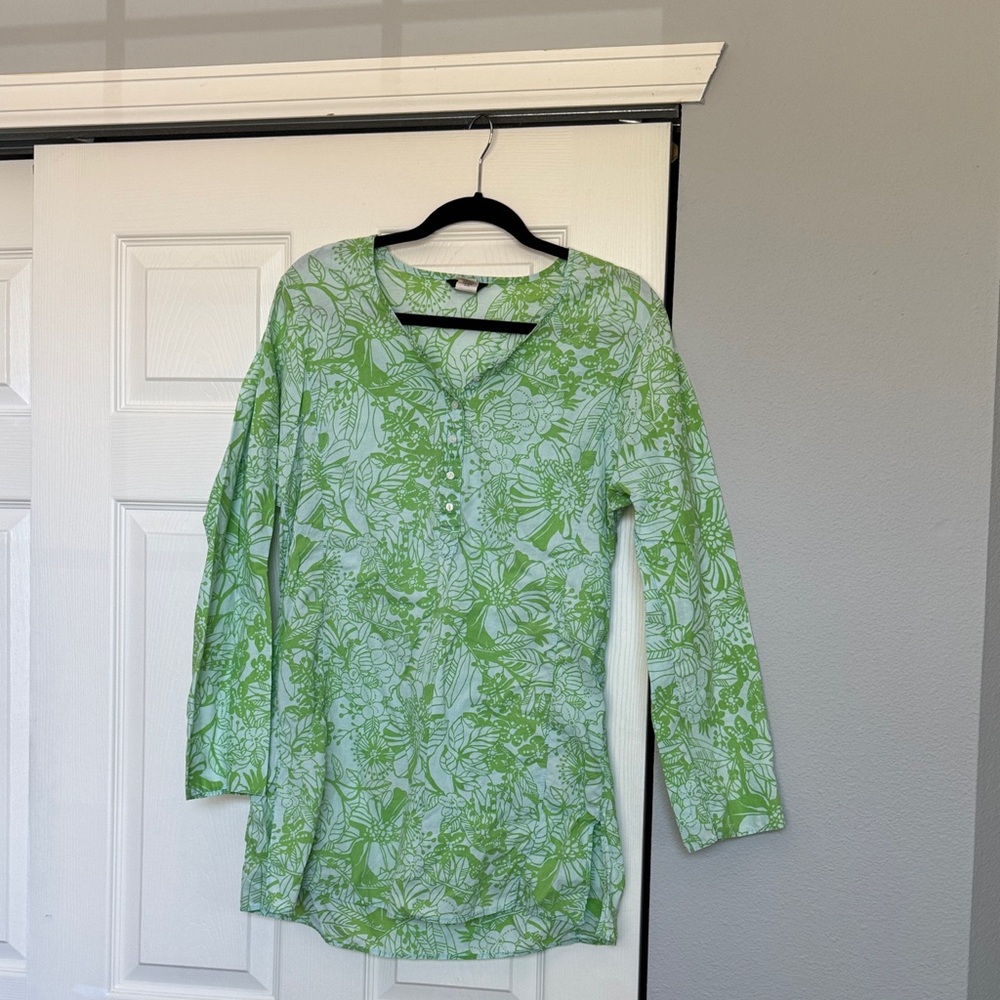 J. Crew Light Green Floral Henley Tunic
